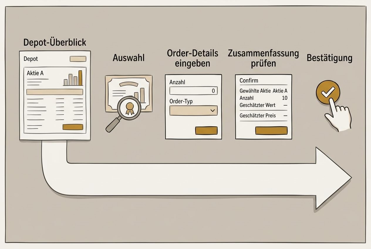 Skizze eines Depot-Überblicks als Sinnbild für die ersten Schritte, um Aktien kaufen zu lernen